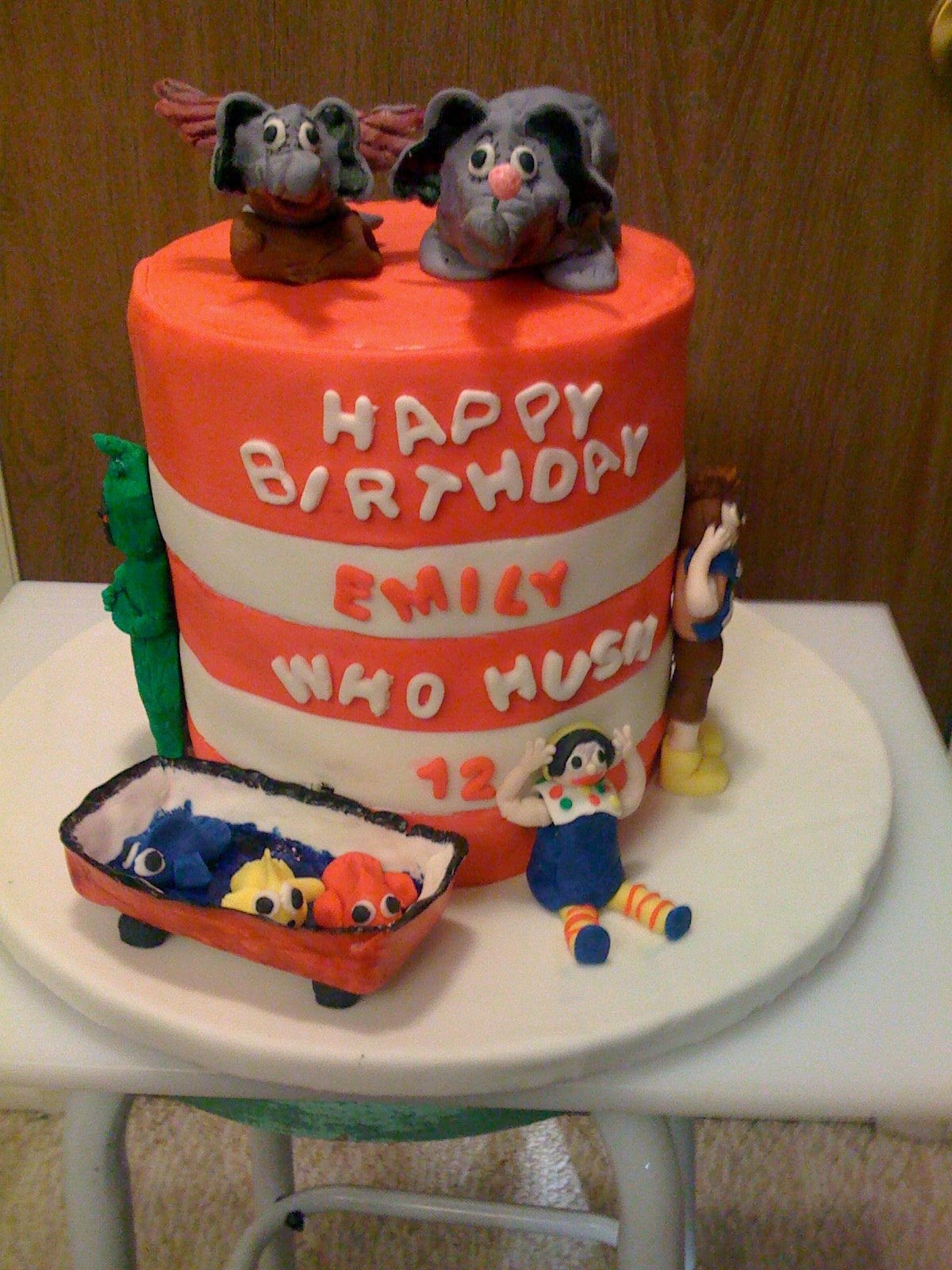 Dr. Seuss birthday cake with sculpted elephant and characters made with Creative Candy Dough